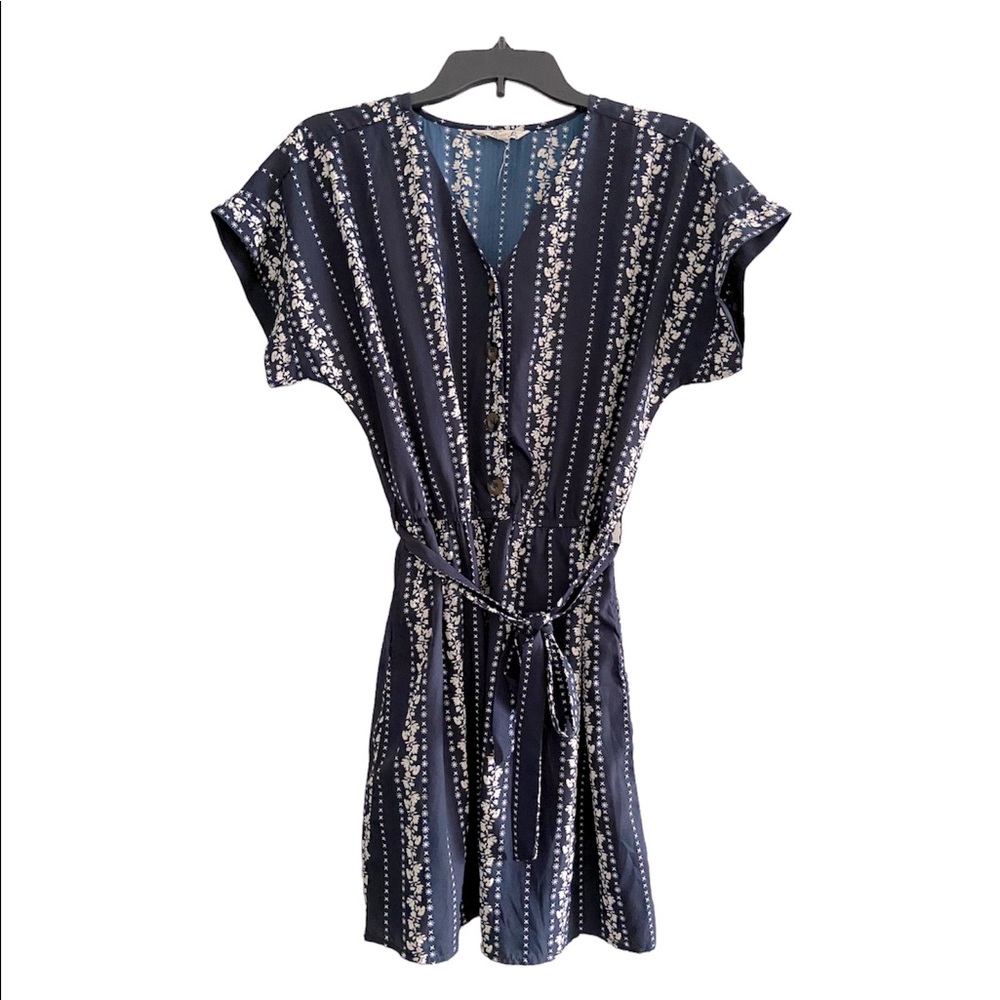 2/$10 | Hint of Blush Navy Dress with Floral Detail